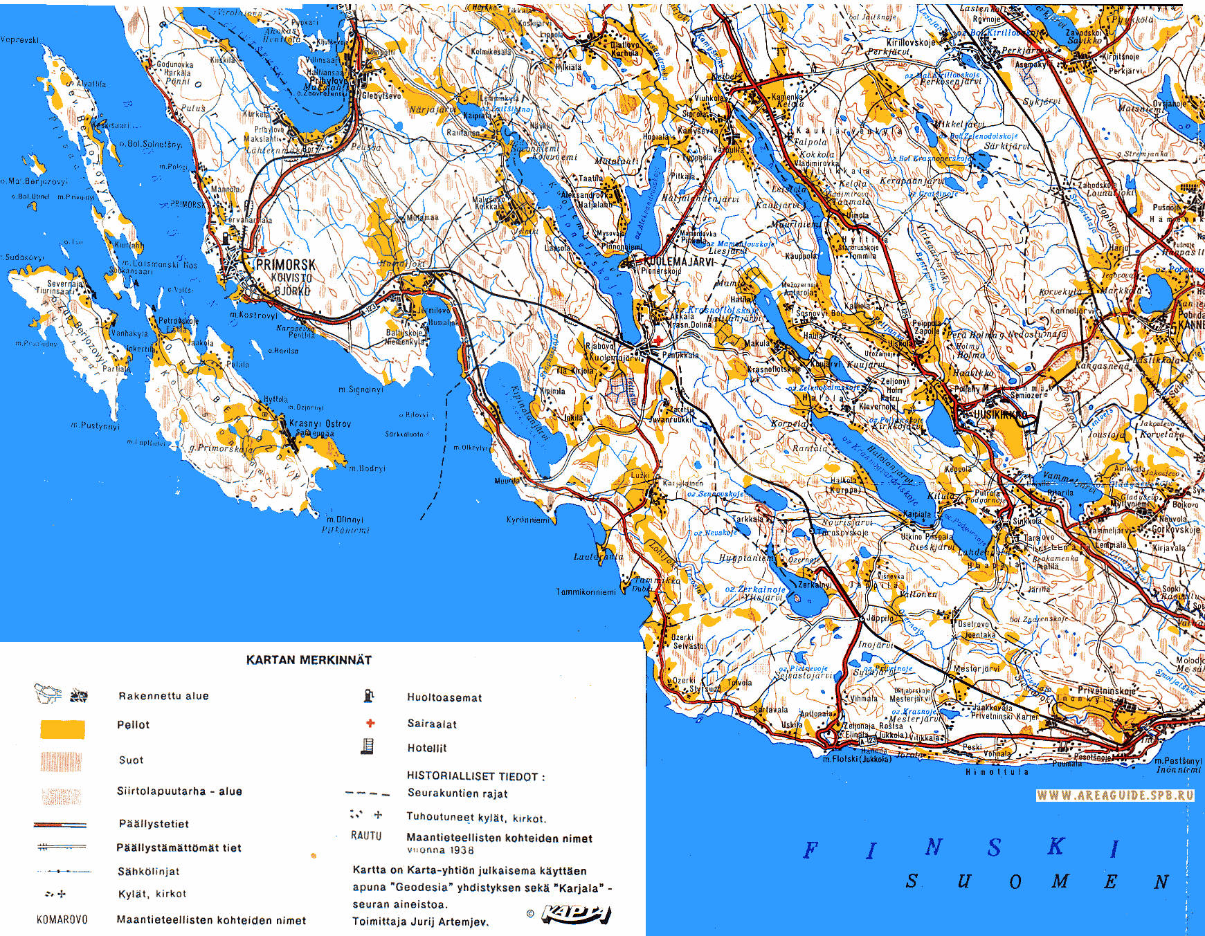 ОКРЕСТНОСТИ ПЕТЕРБУРГА. Карта Карельского Перешейка 1938-1993г