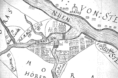 Ниеншанц и город Ниен (фрагмент карты).