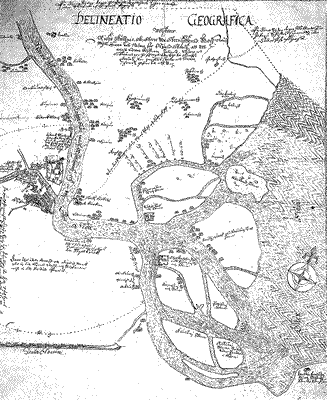 Ниеншанц и город Ниен. С карты устья реки Невы Эрика Н. Аспегреена, 1643 г.
