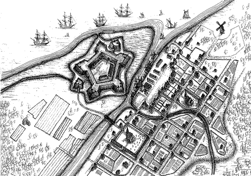 Город Ниен с крепостью Ниеншанц в конце XVII столетия. Рисунок А.К. Ингилевича