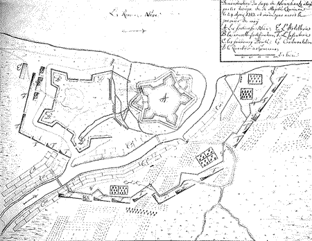Французская карта блокады Ниеншанца 24 апреля 1703 года.