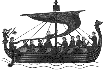 Корабли викингов, на которых они отправлялись в завоевательные походы. Изображение корабля на фрагменте ковра из Байё (конец XI в.)