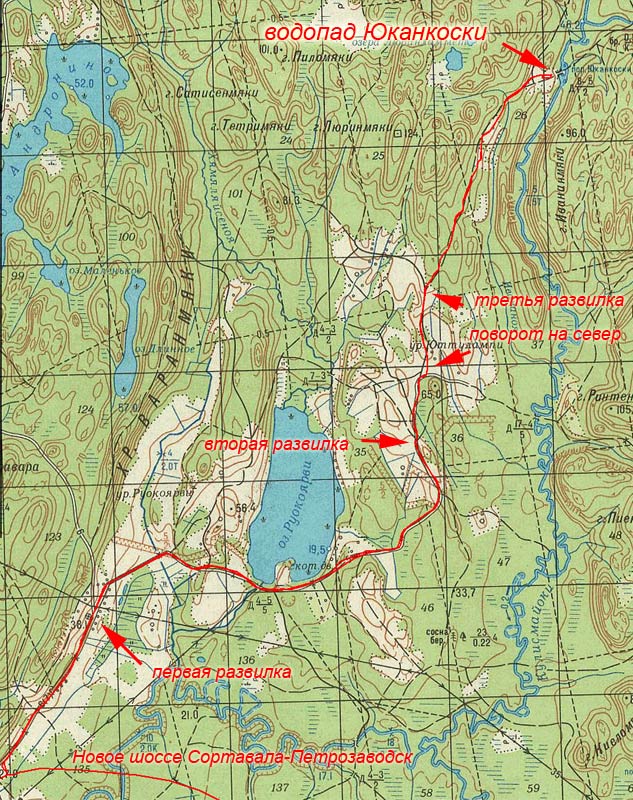 Схема подъезда к водопаду Юканкоски