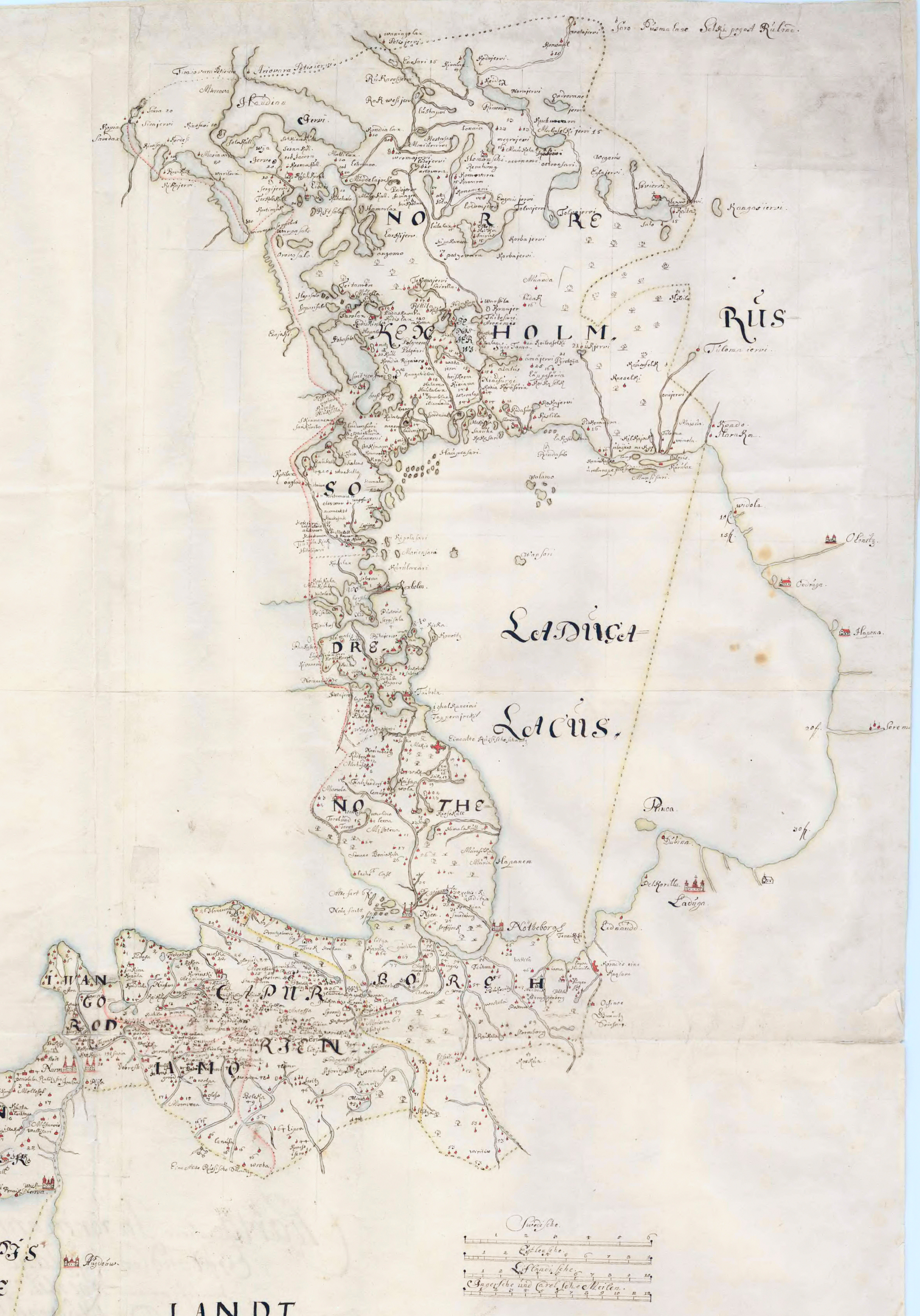 Карты Окрестностей Петербурга: Карта Карелии и Ингрии - 1680