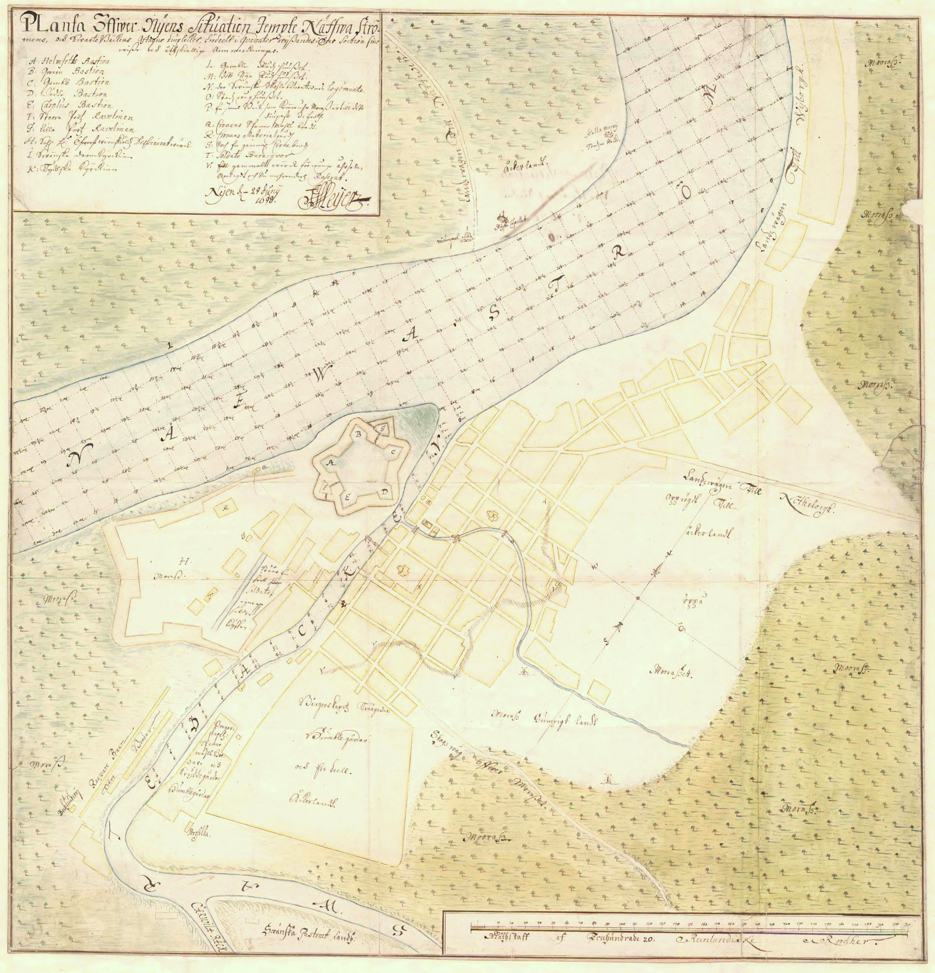 Карты Окрестностей Петербурга: Ниен, план города - 1698