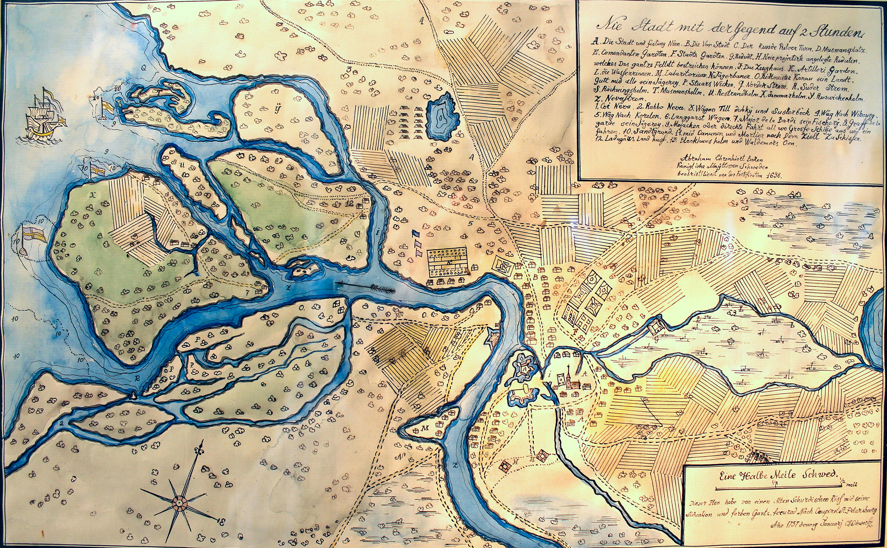 Карты Окрестностей Петербурга: Ниен город и его окрестности - 1698