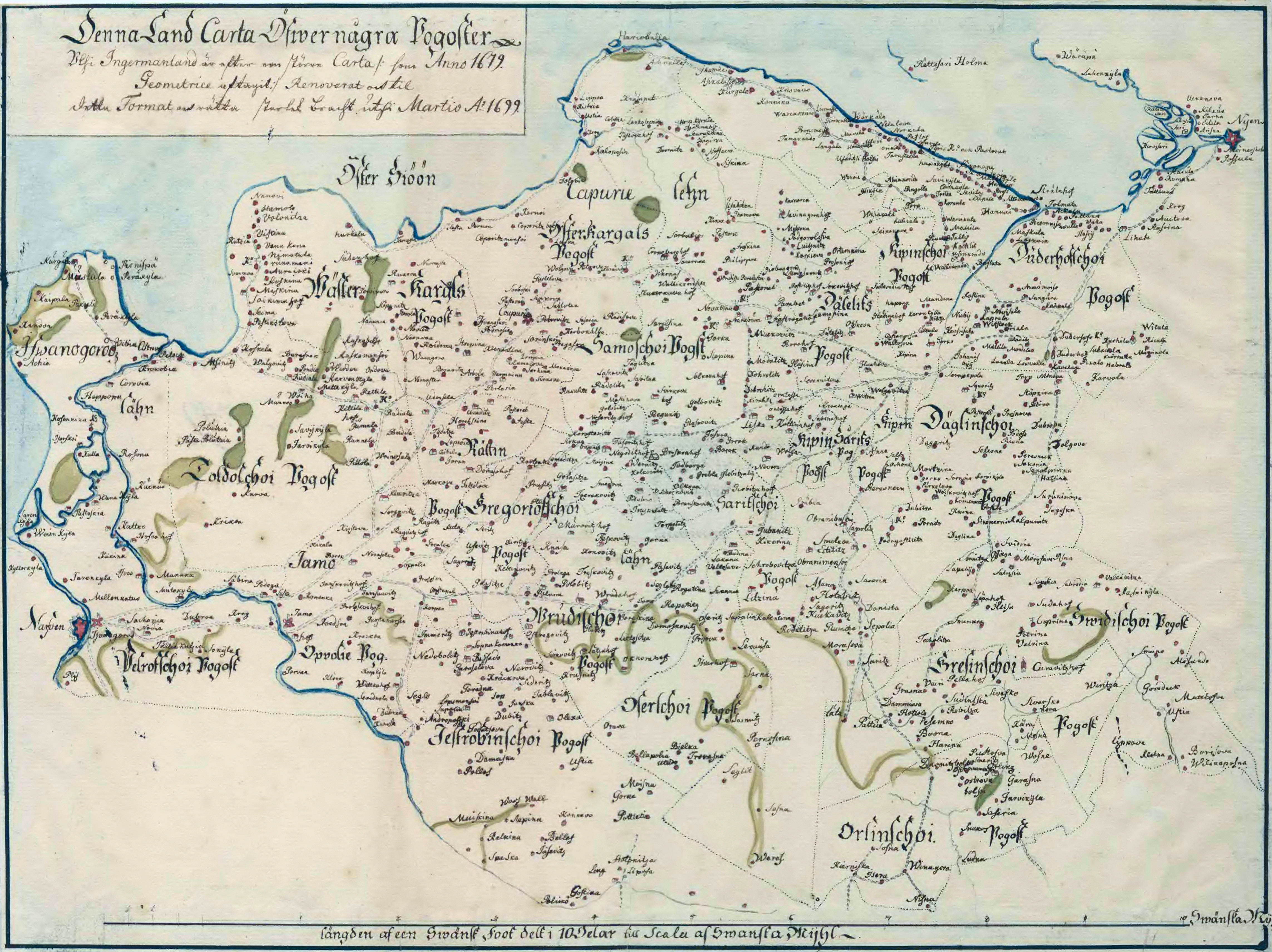 Карты Окрестностей Петербурга: Западная Ингерманландия, по карте 1679 года - 1699