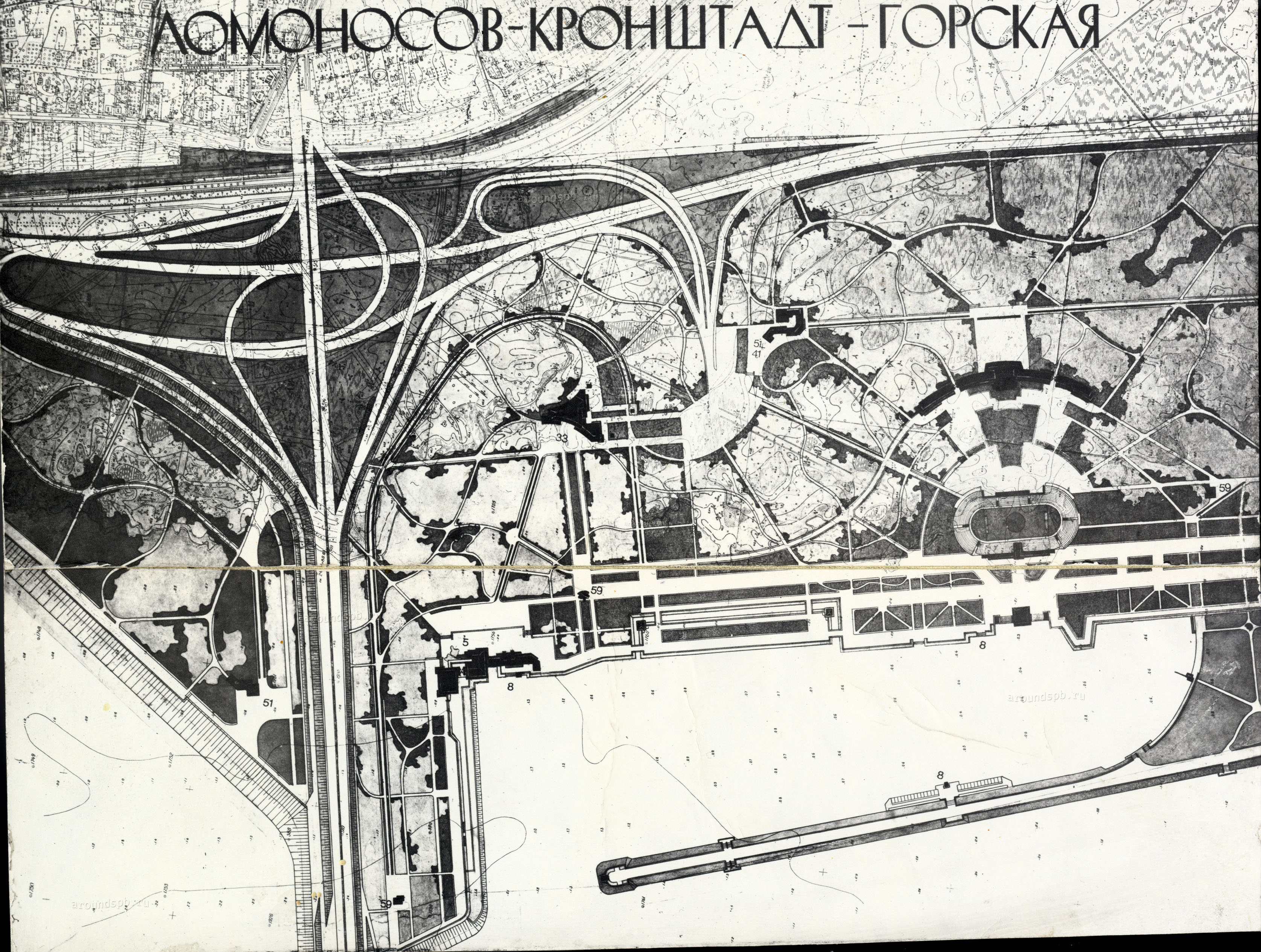 Карты Окрестностей Петербурга: Планировка Горской в районе дамбы - 1980
