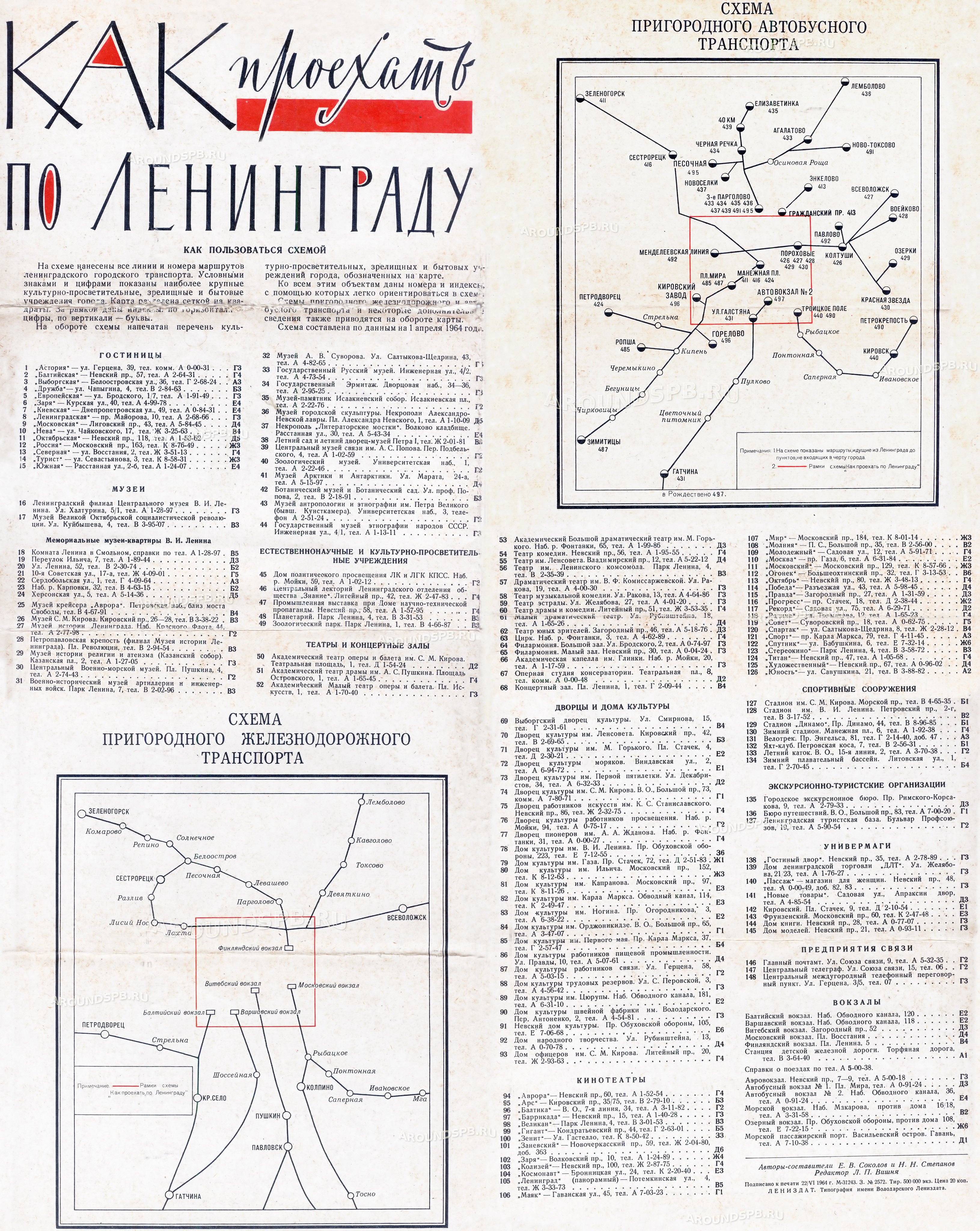 Карты Окрестностей Петербурга: Как проехать по Ленинграду - 1964