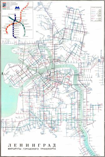 Карты Окрестностей Петербурга: Ленинград. Маршруты городского транспорта - 1974