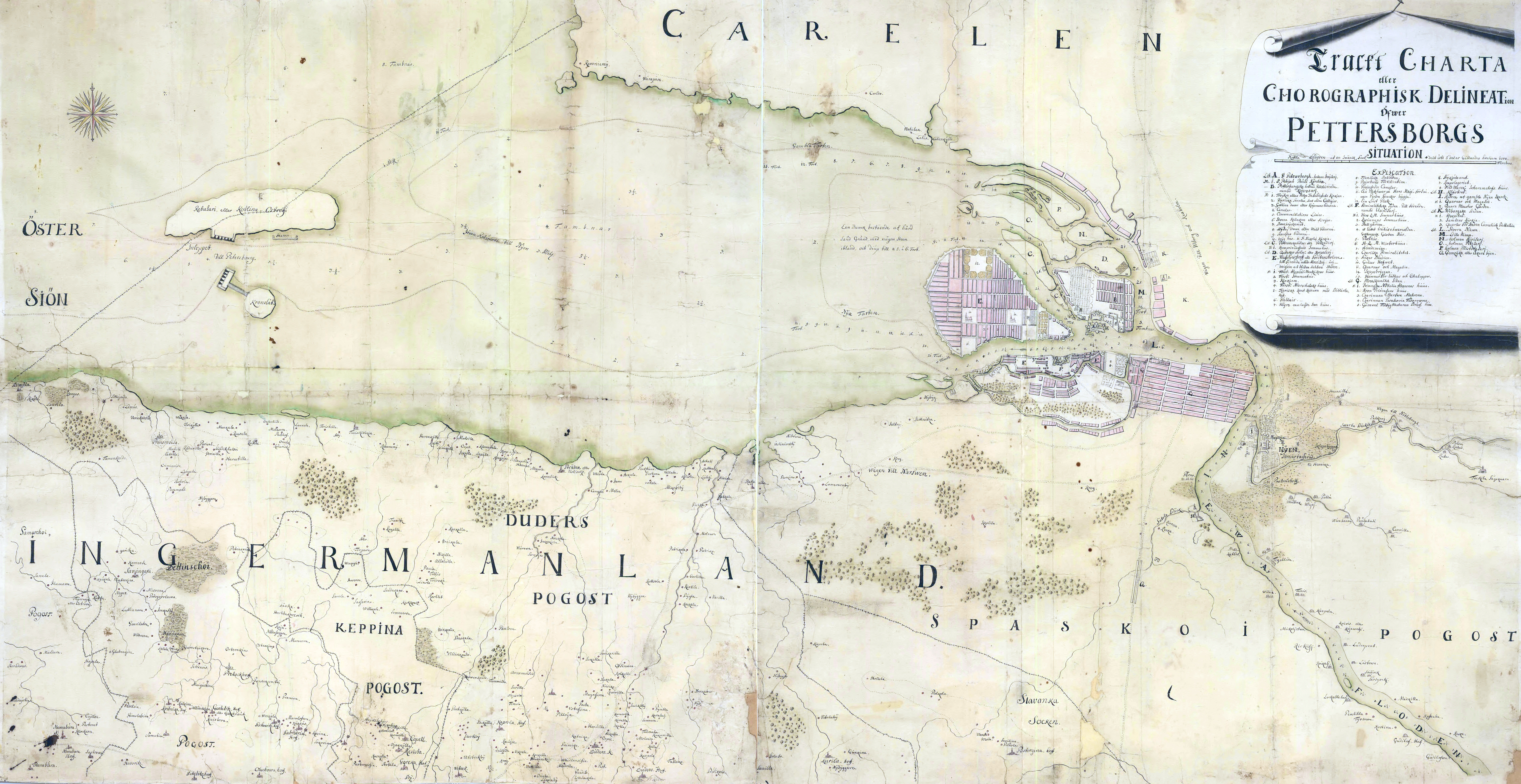 Карты Окрестностей Петербурга: Карта Кронштадт - Петербург - 1720